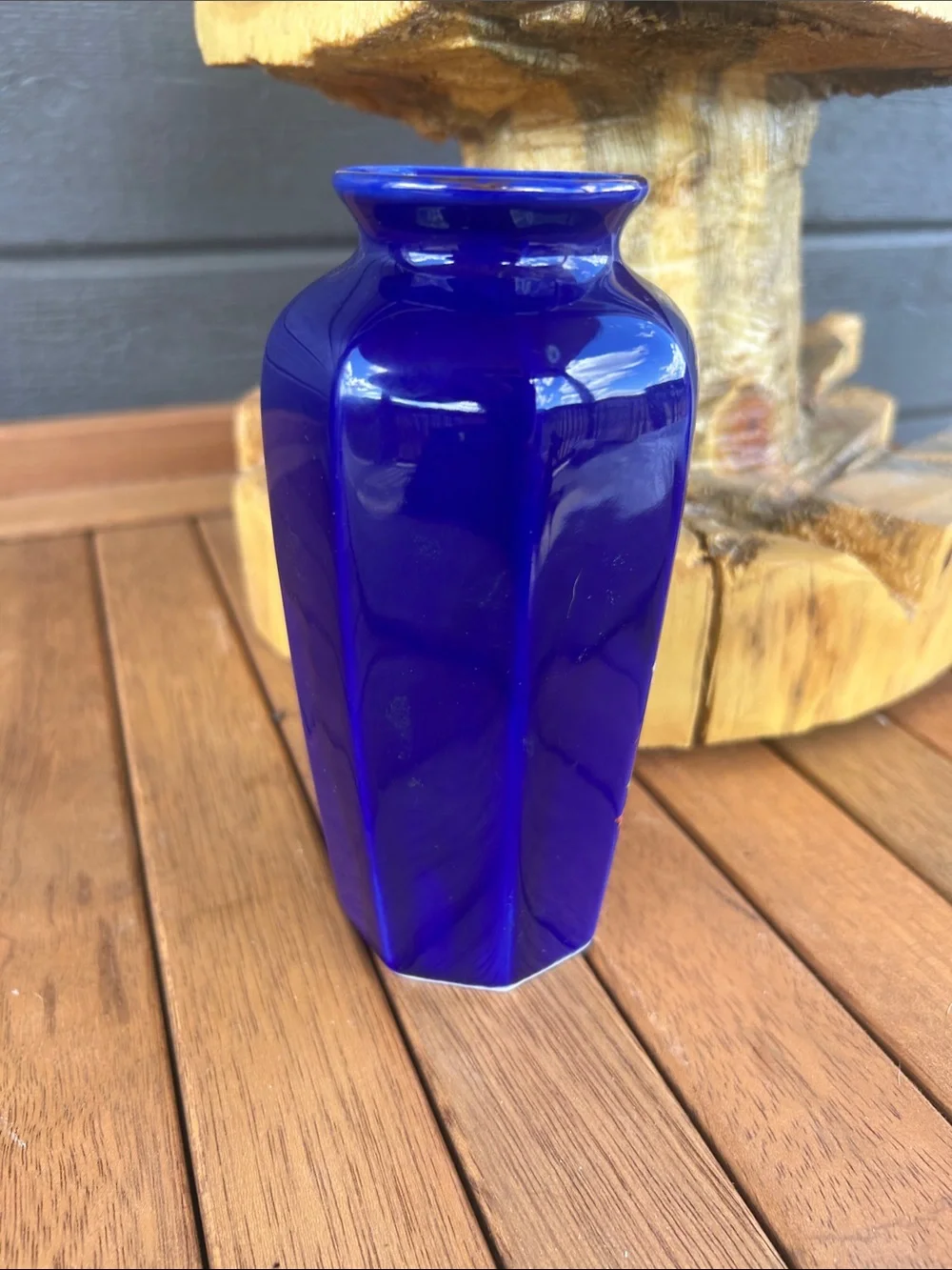 Vintage Japanese Deep Cobalt Blue Floral Porcelain Vase